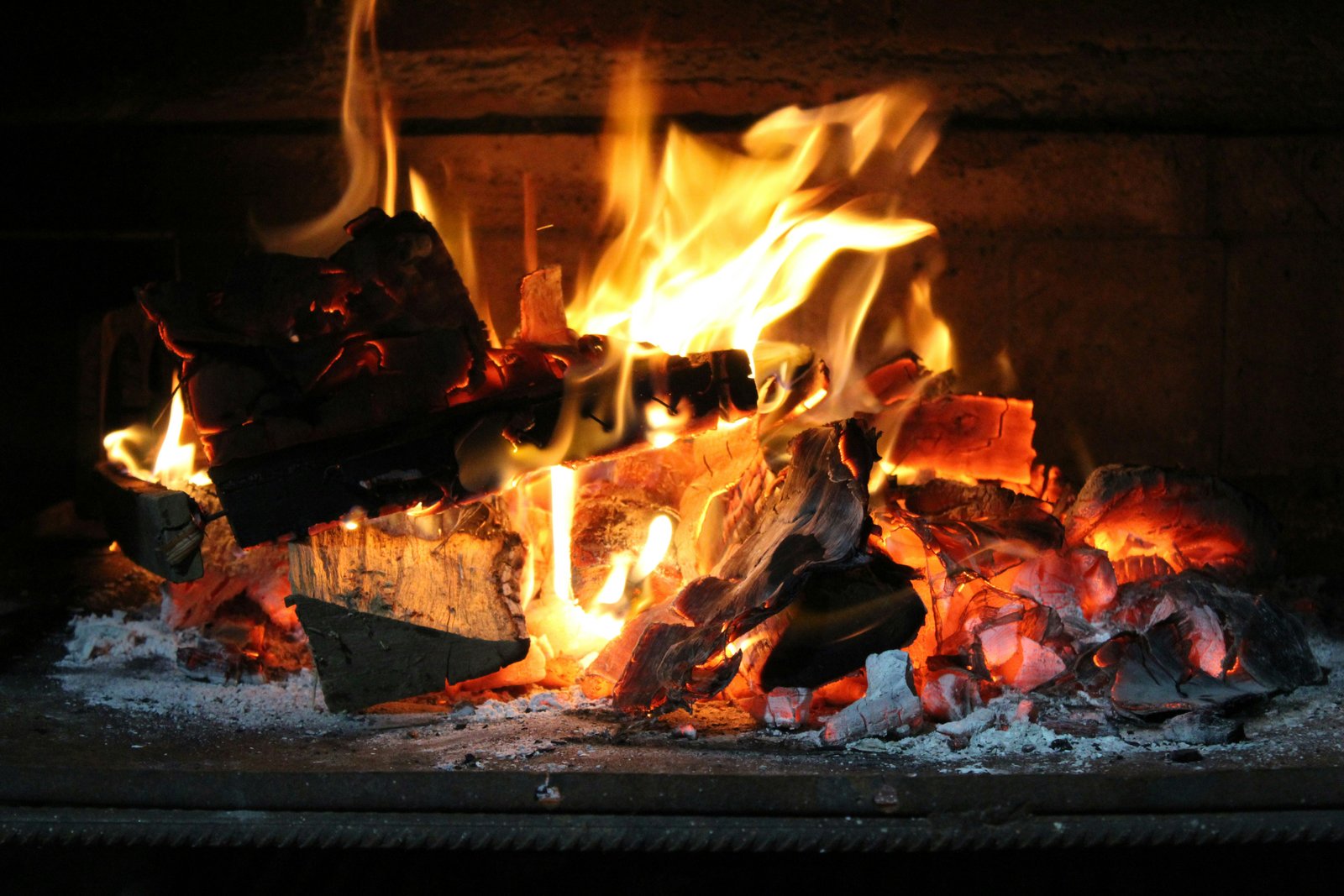 Warm embers glowing in a hearth